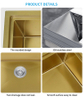 Luxury Style Golden Kitchen Handmade Stainless Steel Sink Stepped Flume with Draining Basket, Roller Shutter Draining Rack, Cutting Board