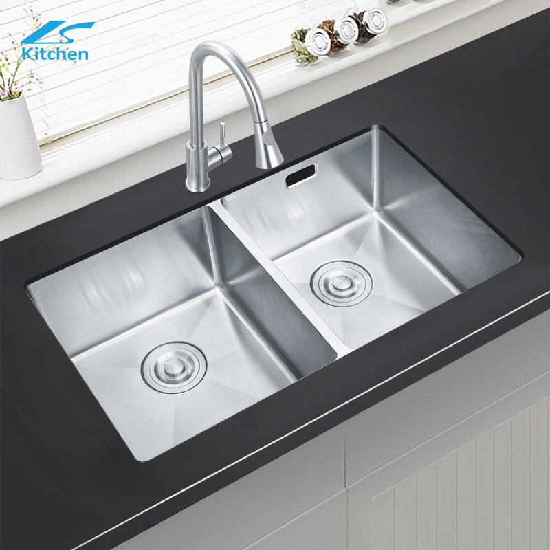 Factory Direct Sales Double Bowl Silver Sink 201 304 Stainless Steel Handmade Under Counter Kitchen Sink