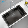 Large Size Kitchen Handmade Stainless Steel Sink Stepped Flume Modern House Design with Draining Basket, Roller Shutter Draining Rack, Cutting Board