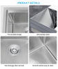 Silver Stainless Steel Square Topmount Kitchen Sink – Handmade Single Bowl Budget-Friendly for Home & Apartment Kitchens