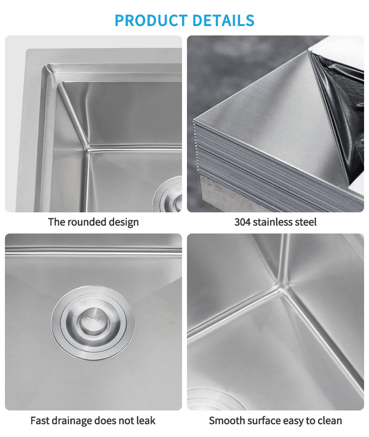 Silver Stainless Steel Square Topmount Kitchen Sink – Handmade Single Bowl Budget-Friendly for Home & Apartment Kitchens