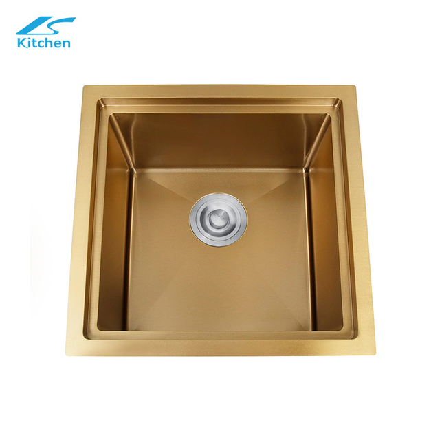 Hot Sale Gold Square Kitchen Sink Single Bowl Stainless Steel with Drainboard Counter Kitchen Sink