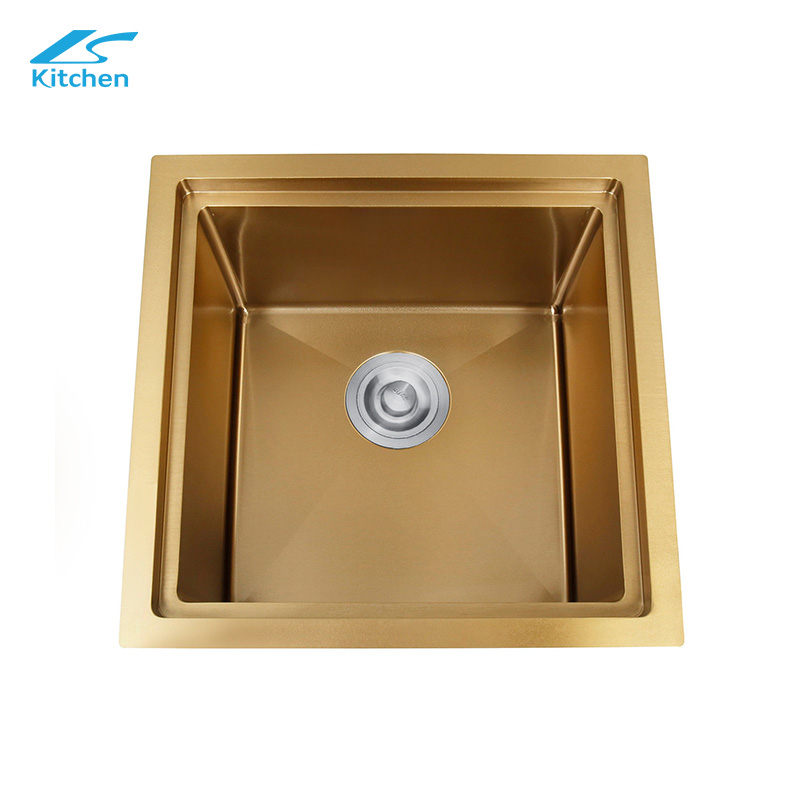 Hot Sale Gold Square Kitchen Sink Single Bowl Stainless Steel with Drainboard Counter Kitchen Sink