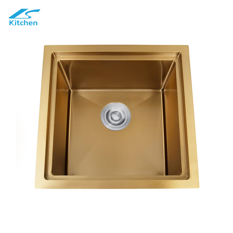 Hot Sale Gold Square Kitchen Sink Single Bowl Stainless Steel with Drainboard Counter Kitchen Sink