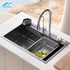Modern Stainless Steel Workstation With Cup Washer,Draining basket, basin, drain, chopping board Waterfall Multi-Functional Kitchen Sink 