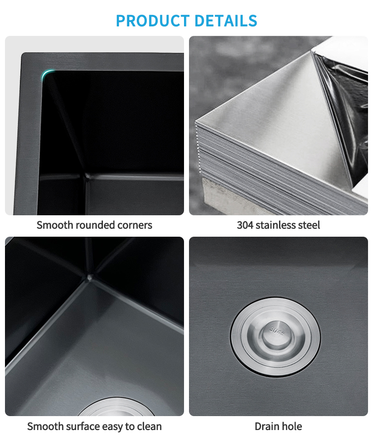 CE Certified Square-shape Handmade Modern Black Modern Kitchen Sink – Undermount Design