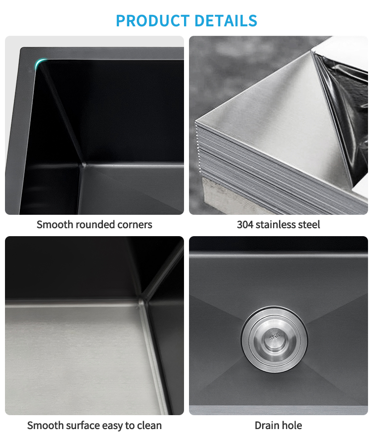 Black Single Large Bowl Durable Stainless Steel Handmade Kitchen Under Mount Sink Kitchen Sinks Wholesale