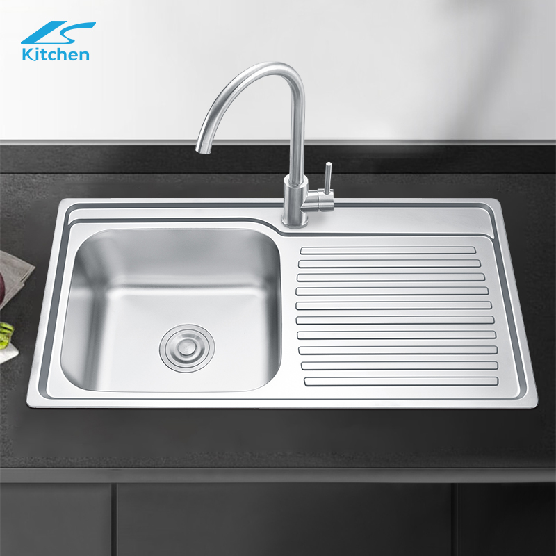 Best Selling Black Silver Single Bowl with Drainboard Washing and Cooking Home Use Basin
