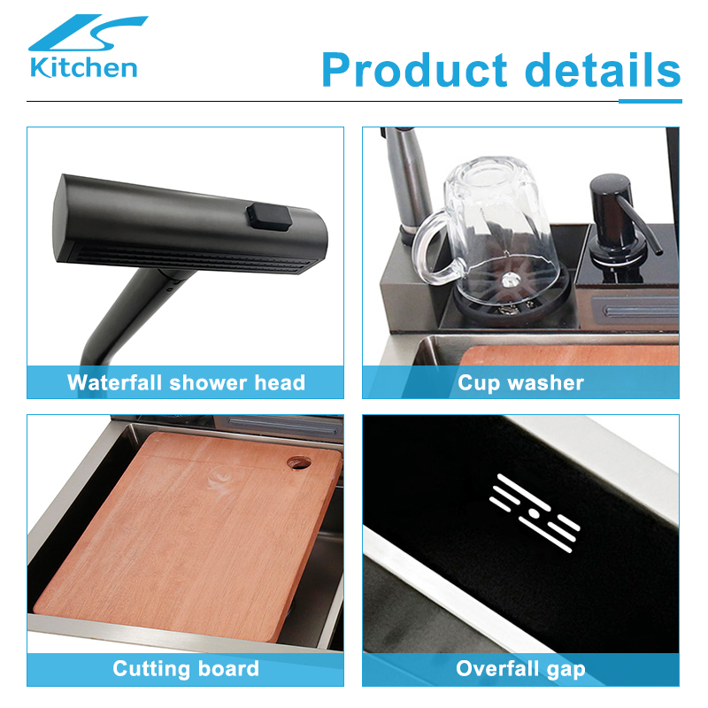  Kitchen Sink with Mobile Phone Holder&Spray Gun Smart Multi-function Sink