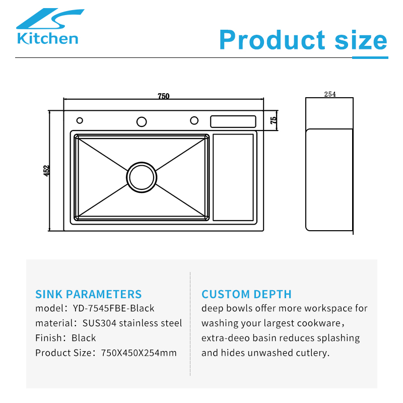 Popular Multifunctional Handmade Modern Waterfall Kitchen Sink Stainless Steel Smart Kitchen Sink