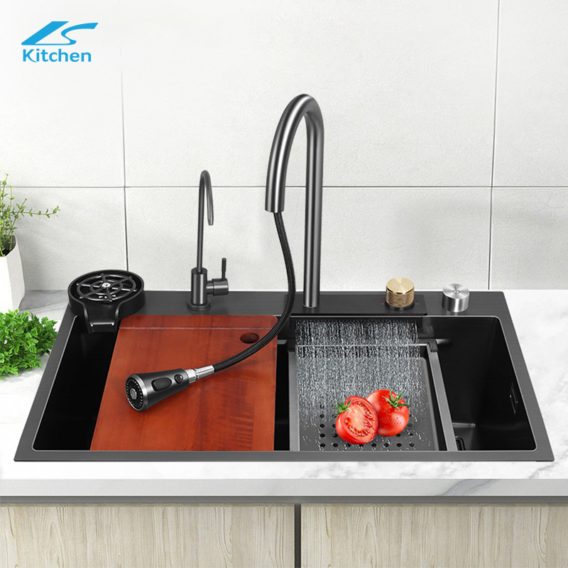 Hot sale Nano 304 Handmade Stainless Steel Single Bowl Rainfall Kitchen Sink 