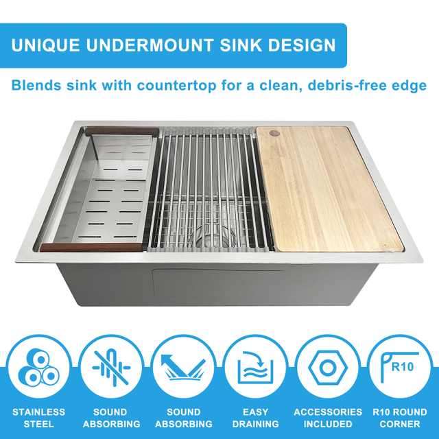 Undermount Sliver Kitchen Sink 33' Handcrafted Stainless Steel Sink with large Space