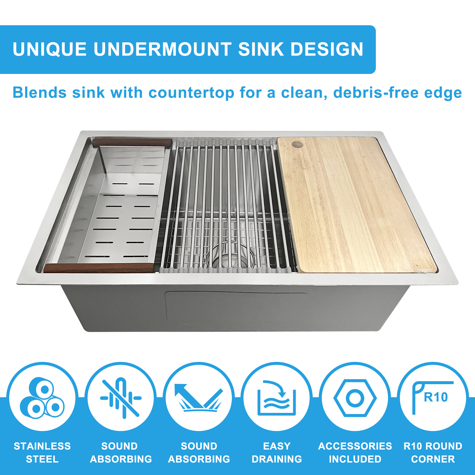 Undermount Sliver Kitchen Sink 33' Handcrafted Stainless Steel Sink with large Space
