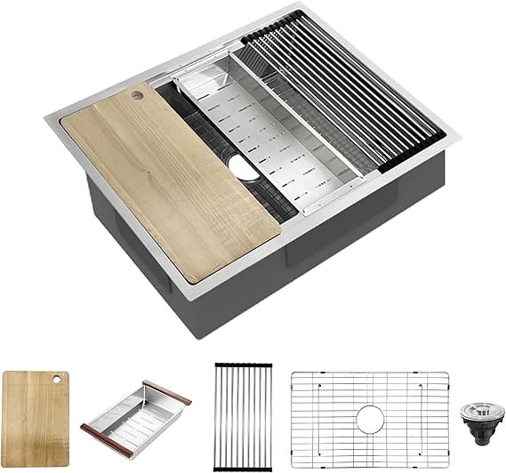 33" Undermount Kitchen Sink Handcrafted Stainless Steel Sink with Deep Basin, Rounded Corners 