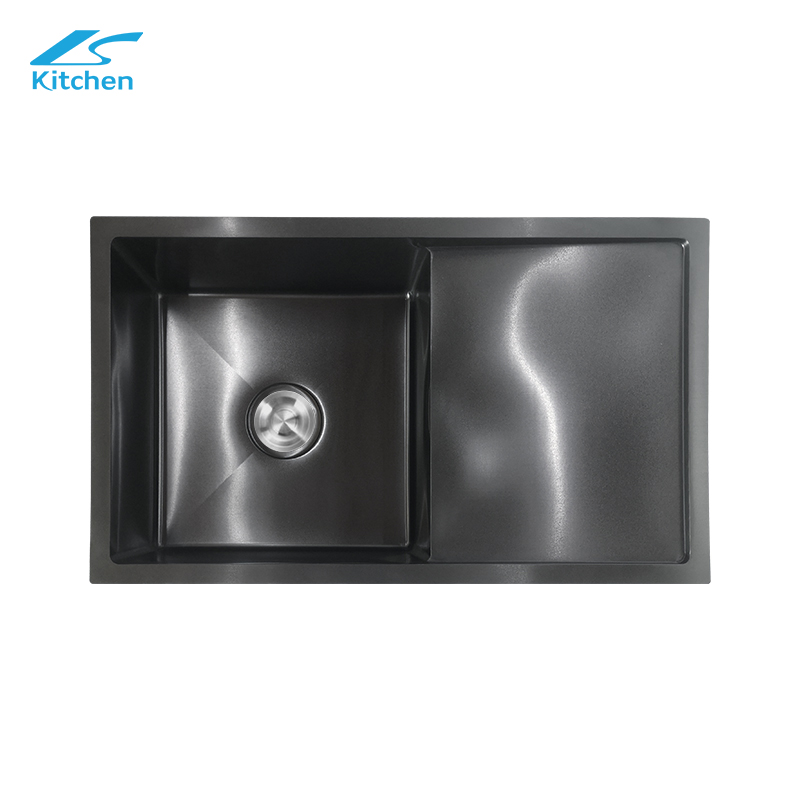 High quality made stainless steel black handmade single bowl with plates kitchen sink modern kitchen
