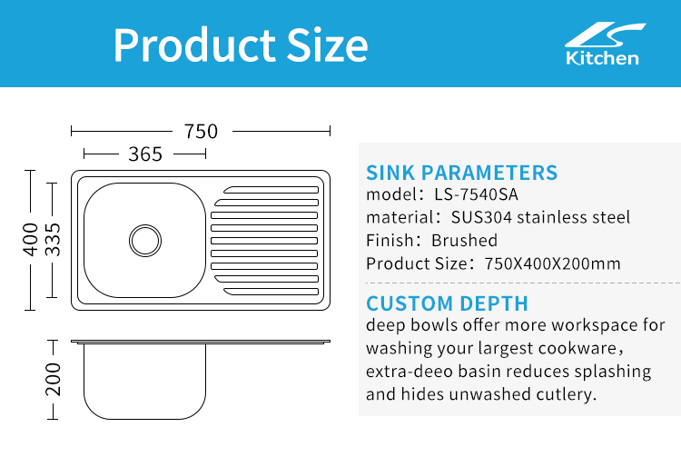 Stainless Steel Single Bowl Undermount Kitchen Sink with Drainboard – Rectangular One-Hole Design, Ideal for Farmhouse Kitchens, Deep Basin, Modern Kitchen Sink