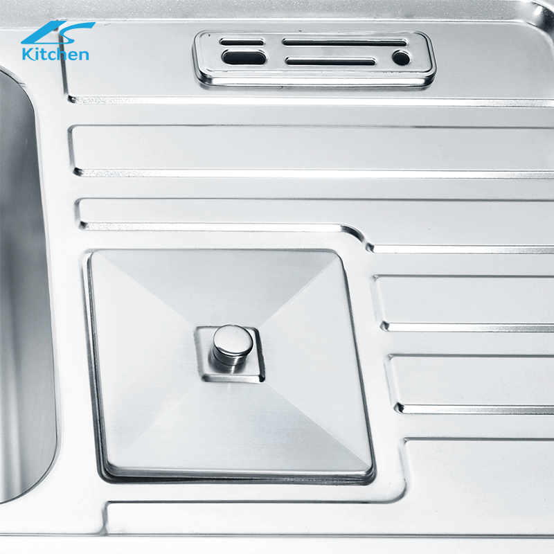 Stainless Steel 304 Topmount Double Bowl Kitchen Sink with Bin Commercial Kitchen Sink