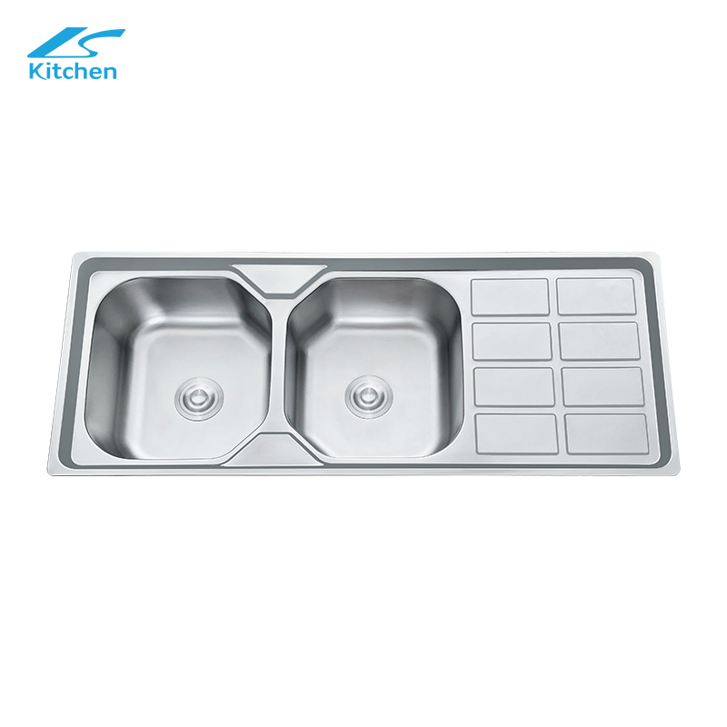 Polishing Commercial Kitchen Double Basin Sink with Drainboard for One - Stop Kitchen Project