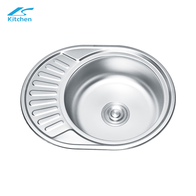 5745 Zhongshan Stainless Steel Sink Hot Sale Single Bowl Pressed Sink with Plate Round Washing and Cooking Sink