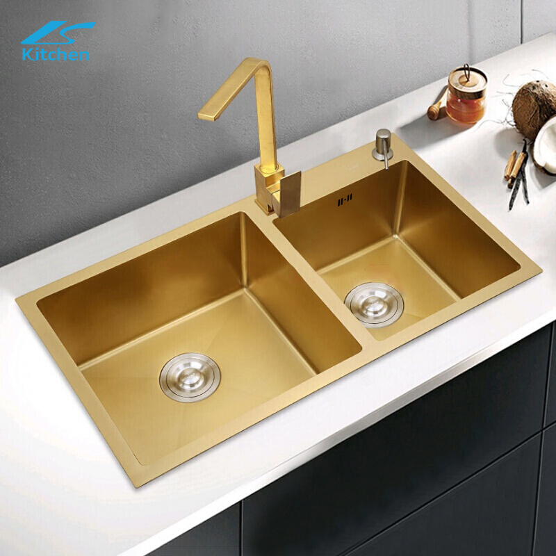 Luxury Gold Kitchen Sink – Modern Double Bowl Handmade Stainless Steel for Elegant Homes – Trending in Fashionable Kitchens & Interior Style