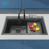 Black Stepped Double Bowl Handmade Sink – 304 Stainless Steel with Knife Rack, Space-Saving Design – Modern Luxury Kitchen Upgrade