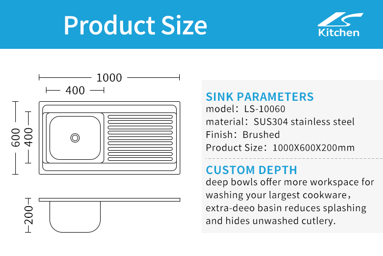 SUS304 and SUS201 durable stainless steel sink with drainboard outdoor untility sink