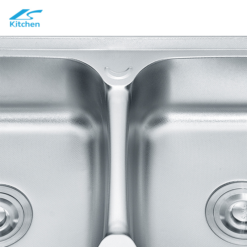 High Quality Stainless Steel Double Bowl Kitchen Sink Rectangular Shape above Counter Factory Installation with One Holes