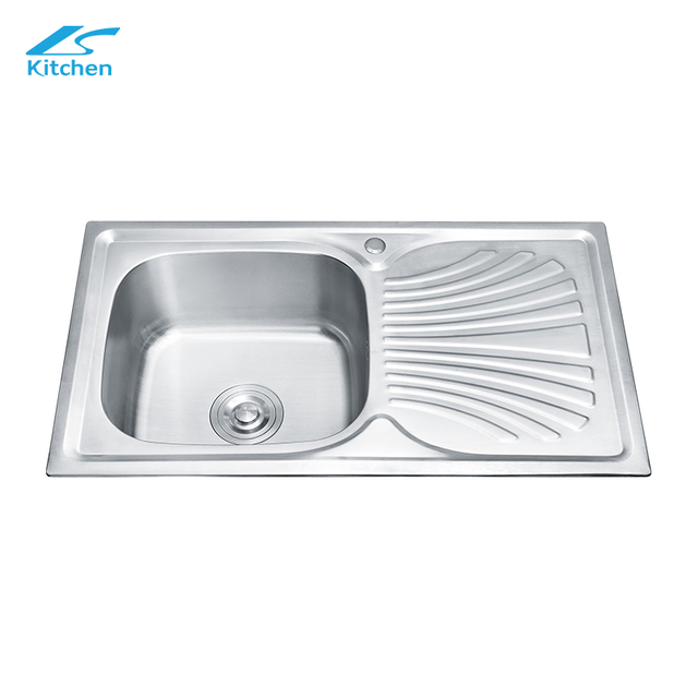 Durable Single Square Bowl Stainless Steel Kitchen Sink Above Counter Installation with Special-shape Drainboard 