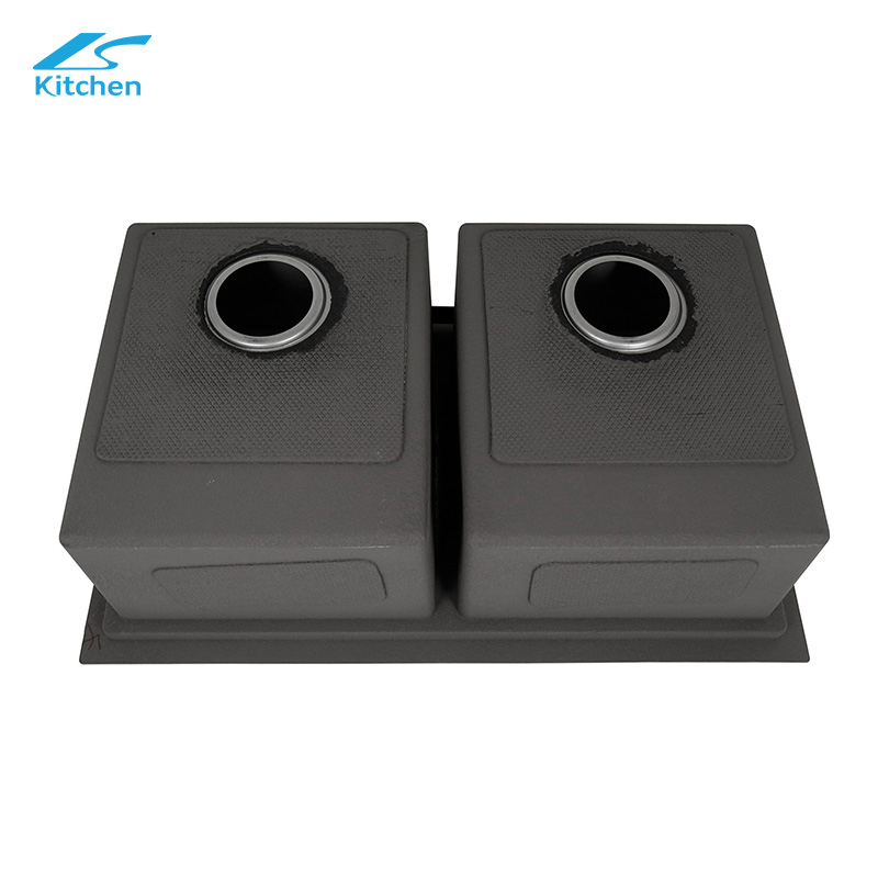 8050 Handmade Family Kitchen Gray Sink Stainless Steel Noise-proof Treatment, Modern and Simple Style Undermount Double Bowl Sink 