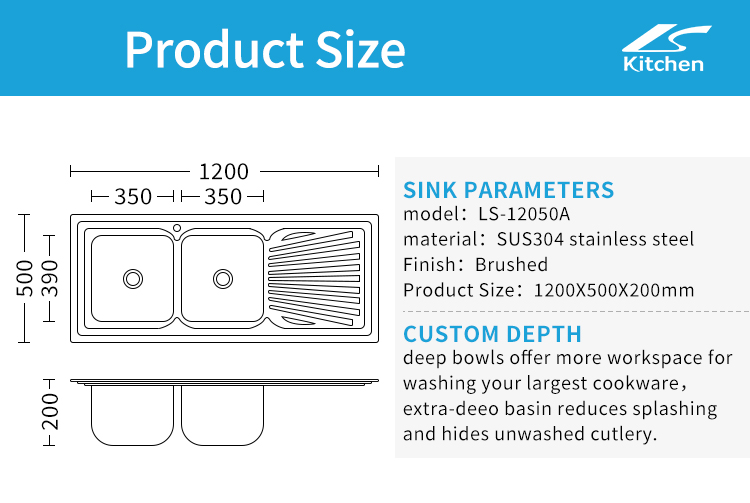 OEM Customized washing double basin with drainboard Modern Square Apartment Graphic Design