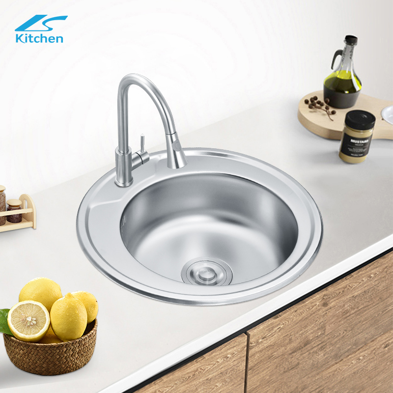 Sink Round Pressed Sink Stainless Steel Single Bowl Kitchen Sink for Home Use Above Counter Installation 