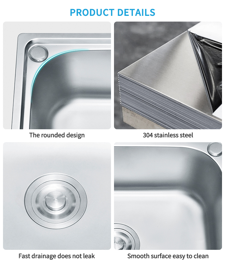 Washing and Cooking Basin 304 Stainless Steel Pressing Sink Deep Wash Basin Single Bowl Big Size Home Farmhouse