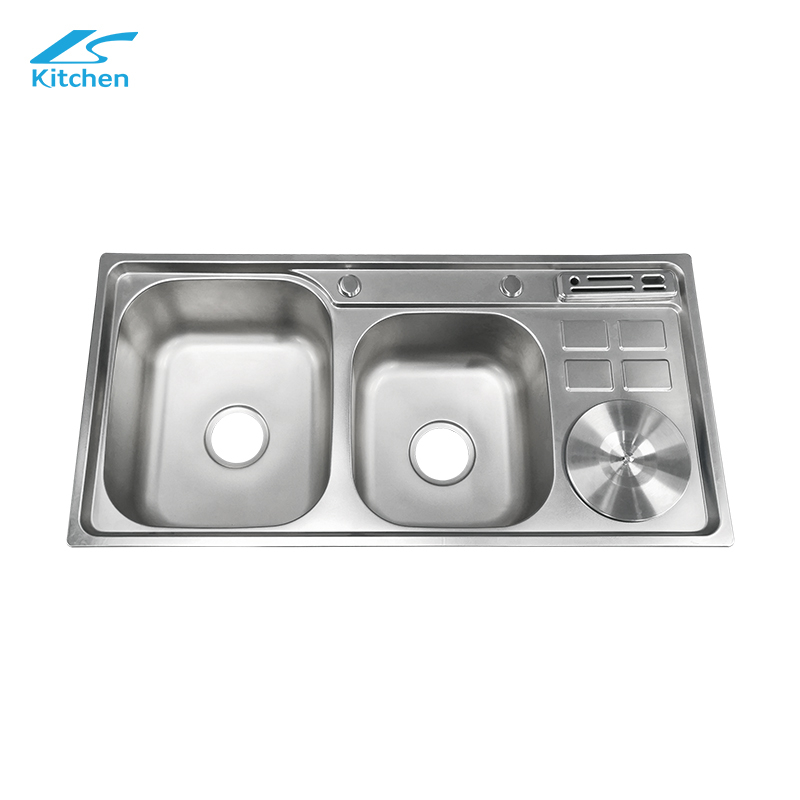 Stainless Steel Double Bowl Kitchen Sink with Trash Bin - Undermount Kitchen Sink