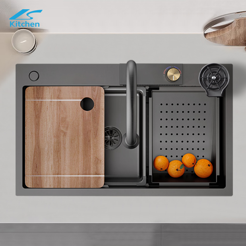 New Trends Corner Waterfall Smart Kitchen Sink Handmade Embossed Sink for Kitchen