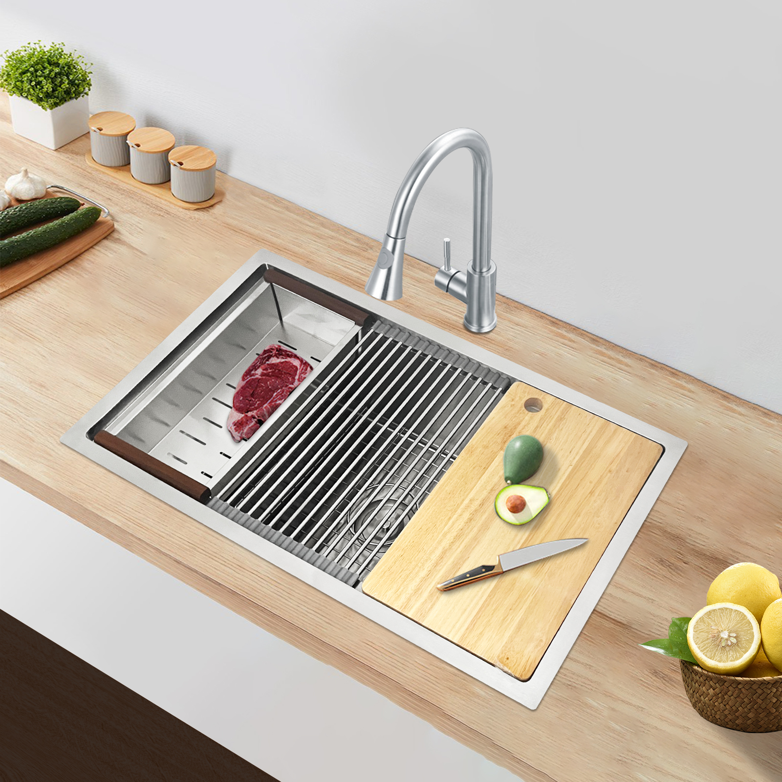 Undermount Sliver Kitchen Sink 33' Handcrafted Stainless Steel Sink with large Space