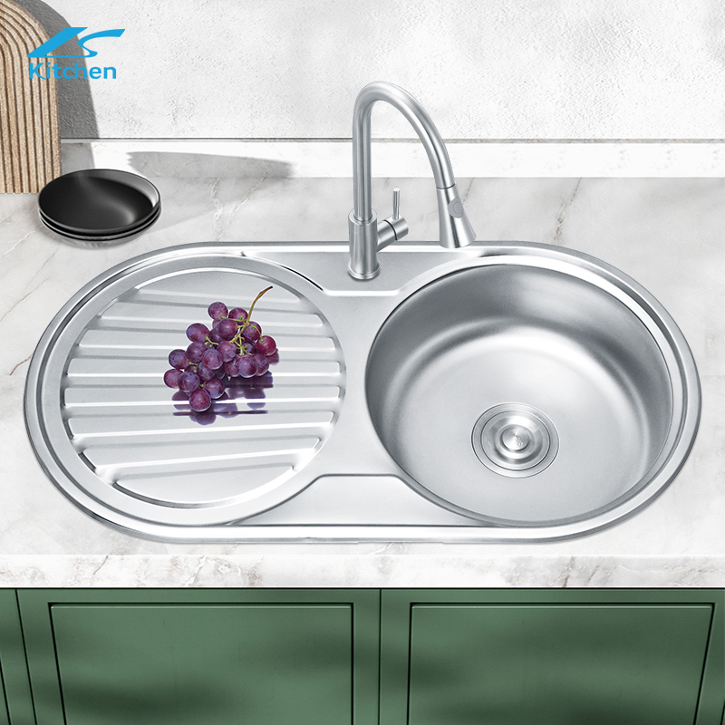 8143 High Quality Home Used Stainless Steel Sink planting Finish with drainboard kitchen Sink