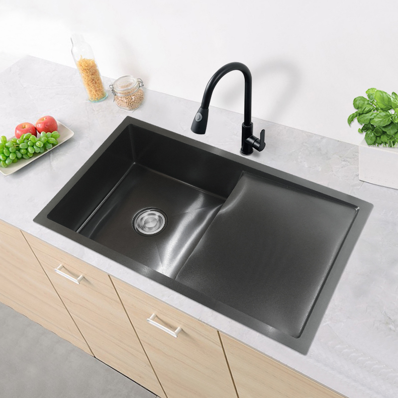 High quality made stainless steel black handmade single bowl with plates kitchen sink modern kitchen