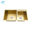 Gold High Grade Factory Custom Handmade Kitchen Sink Double Basin with one large size and one small size Stainless Steel Sink