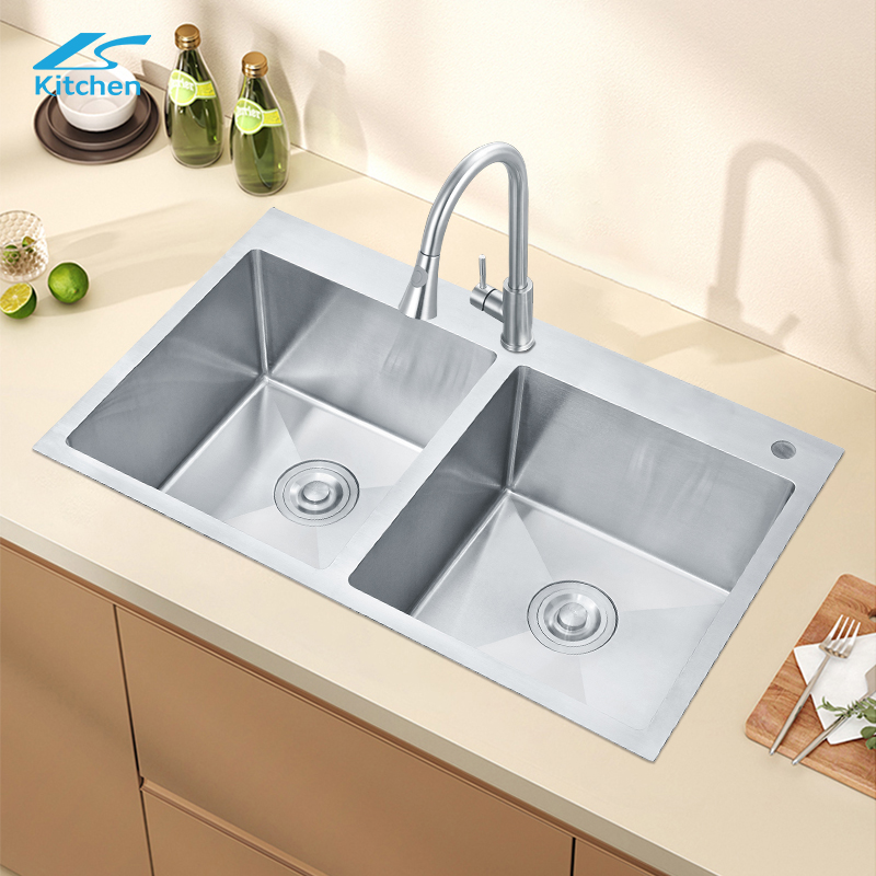Premium Handmade Stainless Steel Double Equal Bowl Undermount Kitchen Sink – Ideal for Home, Utility, and Commercial Kitchens Farmhouse Sink