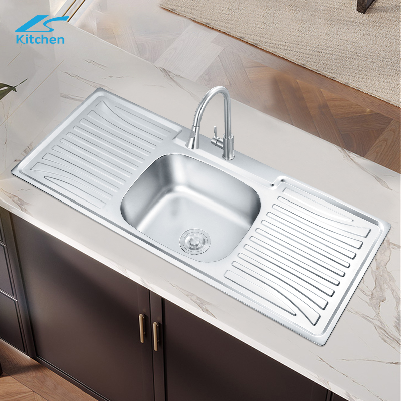 Popular stainless steel single basin with plate American kitchen vegetable basin thick brushed kitchen sink