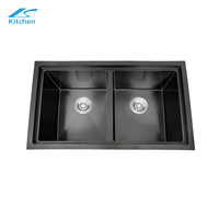8550 Handmade Family Kitchen Black Sink Stainless Steel Noise-proof Treatment, Modern and Simple Style Undermount Double Bowl Sink 