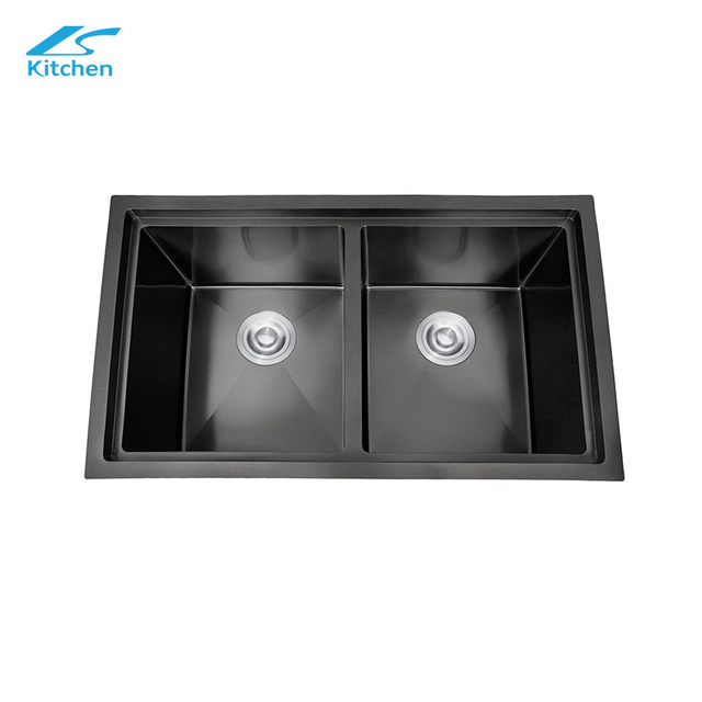 8550 Handmade Family Kitchen Black Sink Stainless Steel Noise-proof Treatment, Modern and Simple Style Undermount Double Bowl Sink 