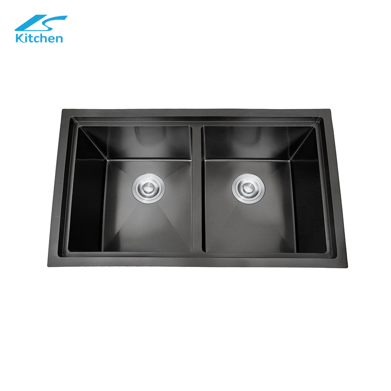 8550 Handmade Family Kitchen Black Sink Stainless Steel Noise-proof Treatment, Modern and Simple Style Undermount Double Bowl Sink 