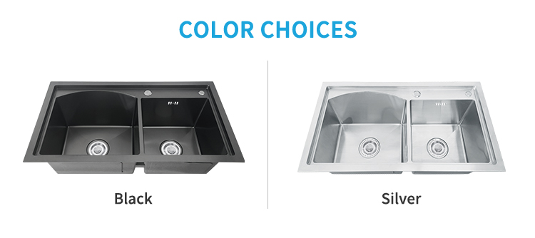 7843 Handmade Stainless Steel Kitchen Sink Nano Silverk Double Bowl Rectangular Shape Undermount Installation Two Faucet 