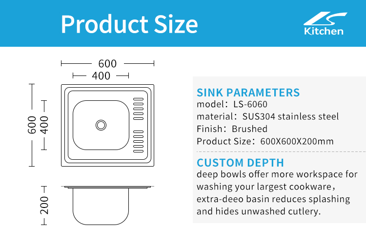 Washing Basin with Plate High Quality 201/304 Stainless Steel Sink Single Bowl Kitchen Sink Island Modern New Style 