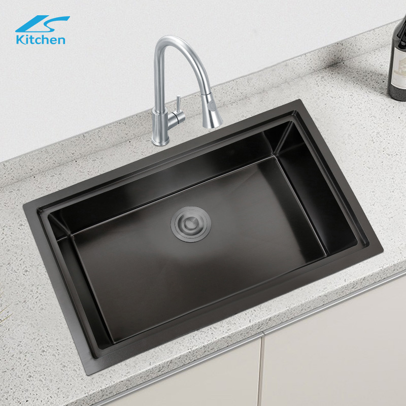 Large Size Kitchen Handmade Stainless Steel Sink Stepped Flume Modern House Design with Draining Basket, Roller Shutter Draining Rack, Cutting Board
