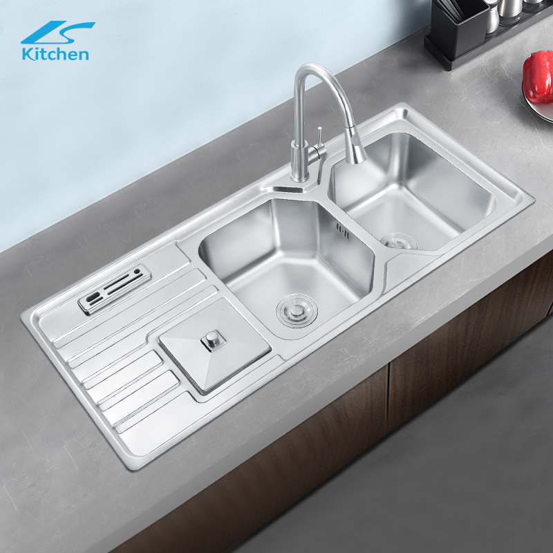 Super Large Family Traditional Double Basin Sink with Plate Stainless Steel Custom Sink