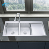 OEM Style Customized Stainless Steel Double Bowl Kitchen Sinks With Water Flow Drainboard Work Table Modern Kitchen Sink