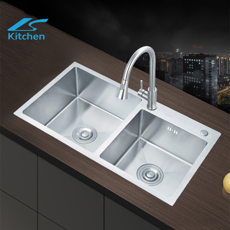 8245Handmade Large bowl kitchen sink 304 stainless steel silver sink double bowl countertop sink