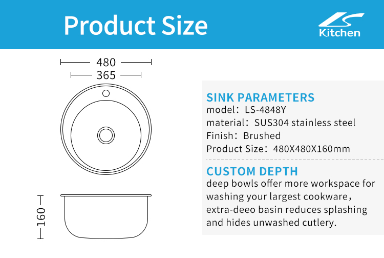 Round Kitchen 304/201 Stainless Steel House Family Kitchen Sink Wholesale Sink Direct Sale Factory 